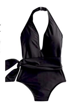 NWT Vintage J. Crew made in USA Bow wrap tie front halter plunge swimsuit sz 2